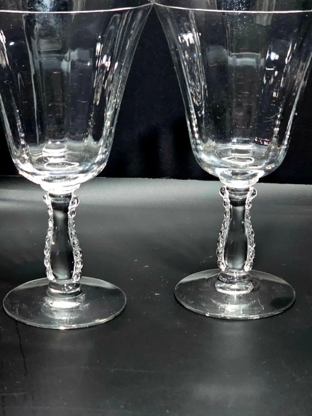 2 Vintage Fostoria Silver Low Water Goblets Crystal Set Elegant Depression Glass